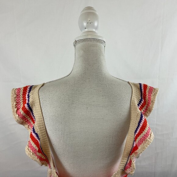 Rails  Semi-Open Weave June Tan Multi-Stripe Dress L  Red Pink Blue Yellow Strip - Picture 9 of 12